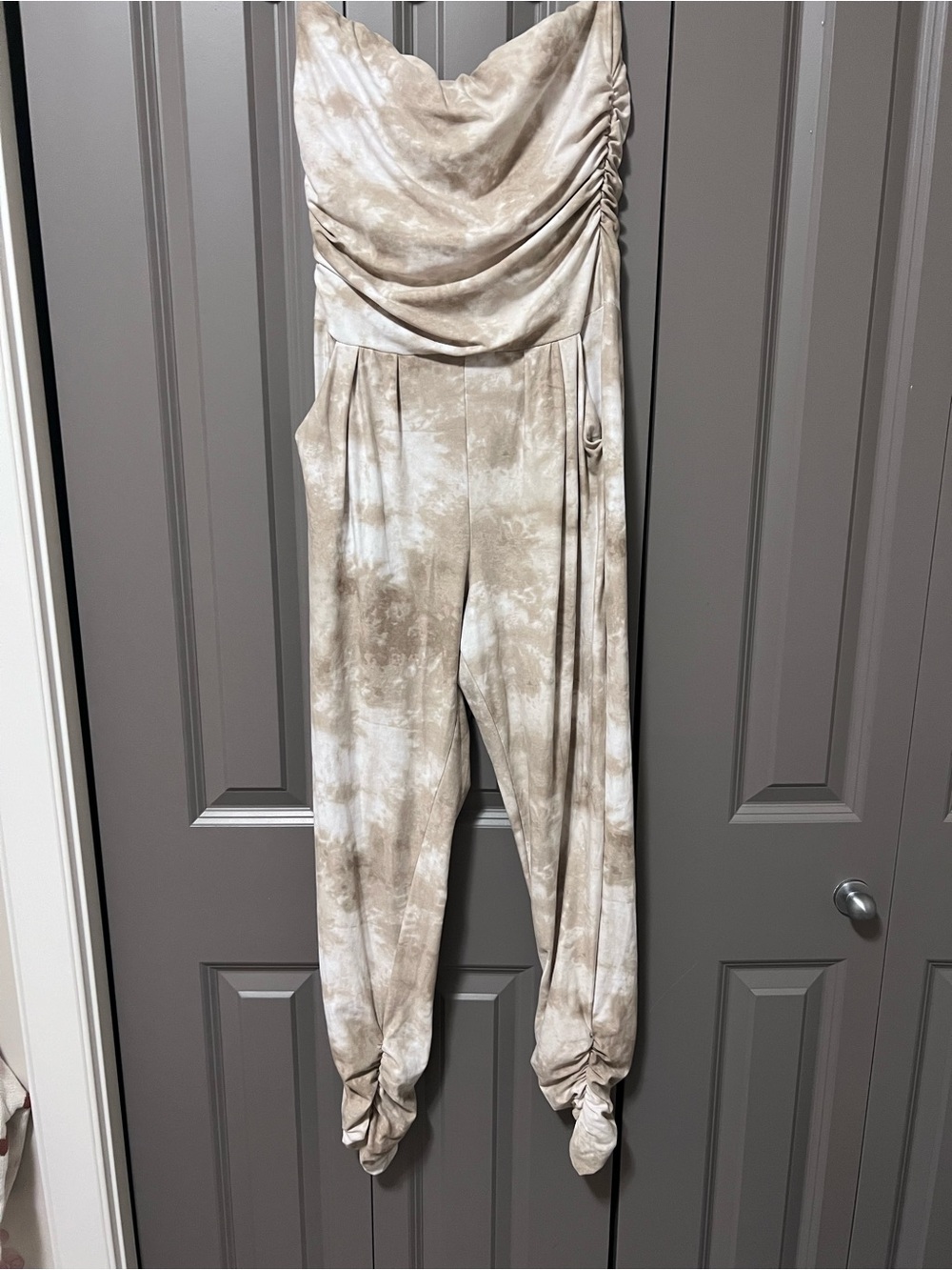 Streetwear Society Taupe Tie-Dye Draped Jumpsuit